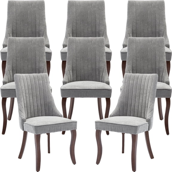 Gray Mid Century Dining Chairs Set of 8, Modern Kitchen & Dining Room Chairs Set of 8, Fabric Upholstered Kitchen Chairs, Sillas de Comedor, Wood Legs (Grey, 8 Pcs)