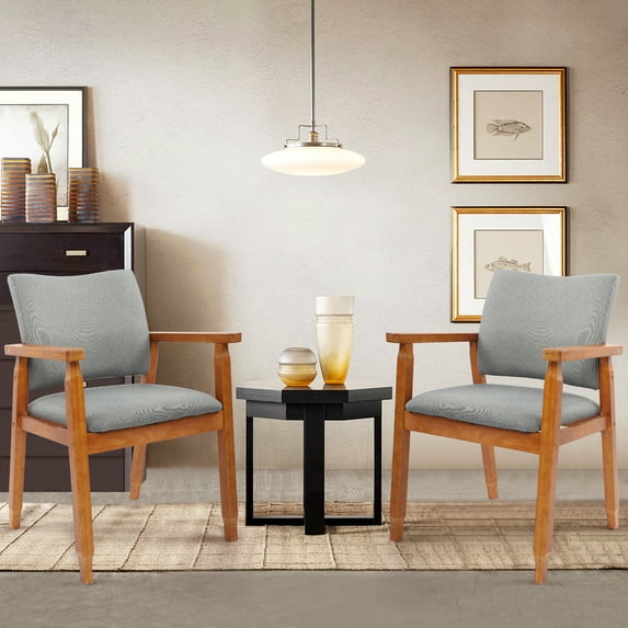 Gray Mid-Century Fabric Upholstered Arm Chair, Dining chair, Set of 2