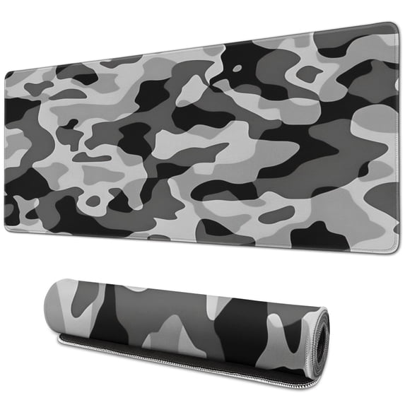 Gray Military Camouflage pad Mousewaterproofno Slip for Office Home Work GamingmousematRubber Base Mousepad with Stitched Edges 31.5x11.8inches