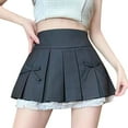 thumbnail image 1 of Gray Mini Skirt Women's High Waisted Pleated Skirts Mini Skort Bowknot Lace Short Skirts for Women, 1 of 5