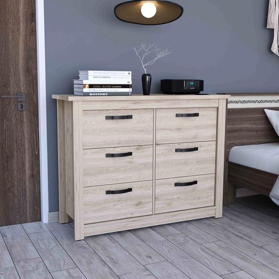 Gray Modern 6-Drawer Dresser with Shelved Drawers / Bedroom Organization Helper