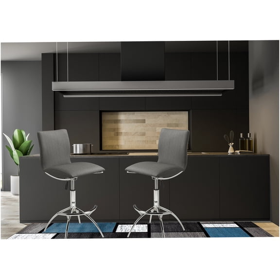 Gray Modern Barstool Set of 2, Adjustable Swivel PU Leather Bar Stools with Chrome Frame for Kitchen Island Counter