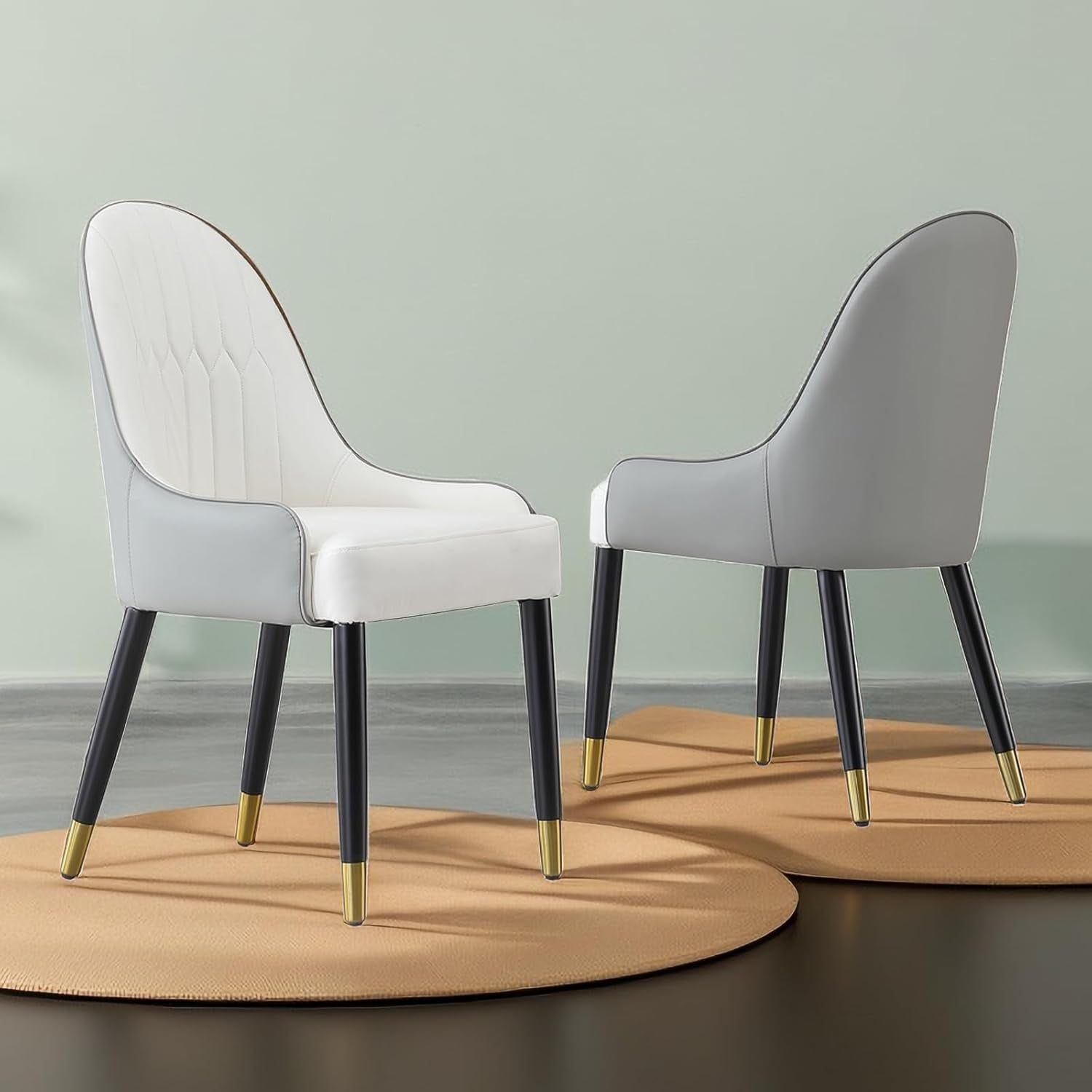 Gray Modern Dining Chairs Set of 2 w/ Faux Leather & Metal Legs ...