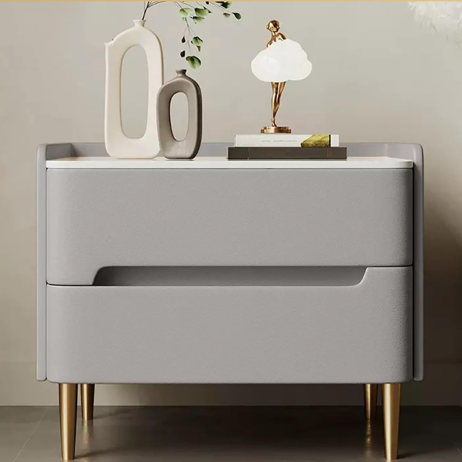 Gray Modern Minimalist Bedroom Solid Wood Bedside Table with Slate ...