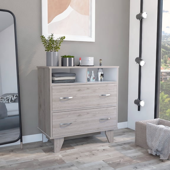 Gray Modern Style - Two Drawers with Shelves - Bedroom Storage - Space - Saving Dresser