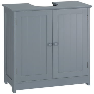 Gray Modern Under Sink Bathroom Cabinet with 2 Doors and Shelf by HOMCOM - Pedestal Sink Bathroom Vanity Cabinet