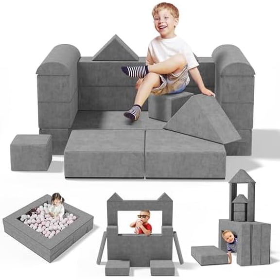 Gray Modular Kids Sofa Toddler Couch Foam Armchair for Kids Children Convertible Plush Sofa Play Set Fold Out SofaBed$$Home Decor, Kitchen, & Other