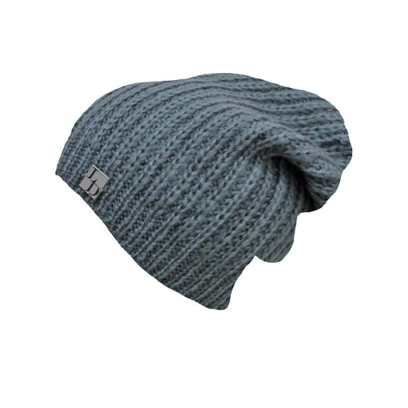 Gray Mohair Style Knit Slouchy Beanie Cap Hat