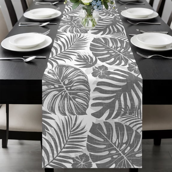 Gray Monstera Table Runner 60 Inches,Dining Table Runners Dresser Scarves,Palm Tree Leaf Boho Botanical Tropical Kitchen Coffee Tablerunner for Tabletop Party Birthday Holiday Wedding Decor 13"x60"