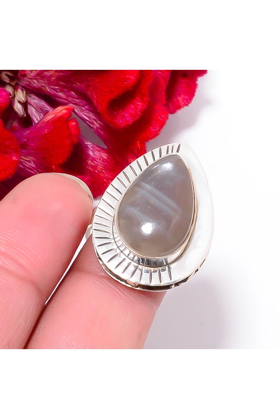 Gray Moonstone - Sri Lanka Designer Handmade 925 Sterling Silver Ring s.8.5 Sku61, Gray Ring, Natural Gemstone Ring