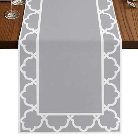 Gray Morocco Burlap Cotton Table Runner 13x36 Inches Short, Modern Tile Geometric Middle Century Farmhouse Table Runners, Outdoor Dining Table Decor for Baby Shower/Party/Wedding