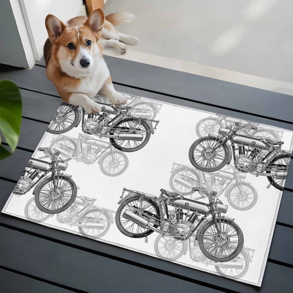 Gray Motorcycles Front Door Rugs 2x3 ft Vehicles Wheels Nostalgia Abstract Small Rug for Entryway Non Slip Washable Bathroom Door Mat Absorbent Floor Mat for Indoor Entrance