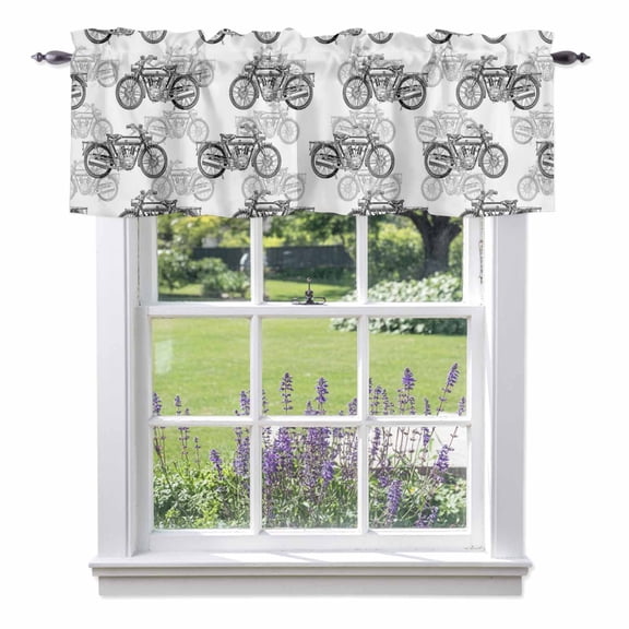 Gray Motorcycles Valance Curtain Vehicles Wheels Nostalgia Abstract Window Valances Rod Pocket Short Curtains Window Treatments for Kitchen Bedroom Bathroom Laundry 42" x 12"