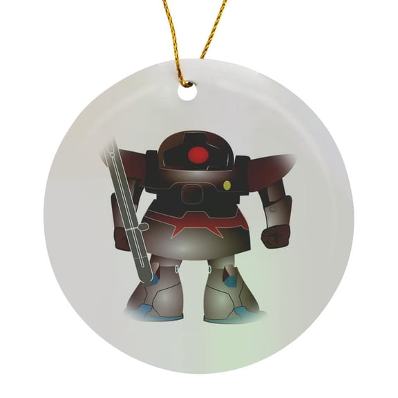 3drose, Gray N Red Robot, Circle Porcelain Ornament