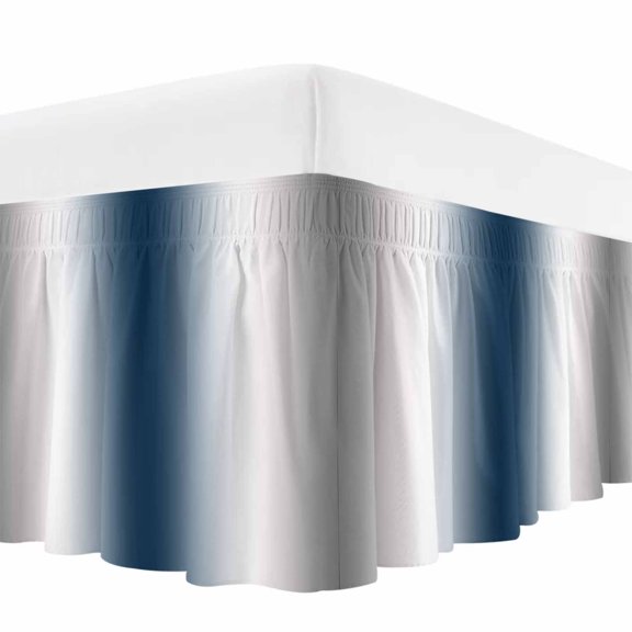 Gray Navy Blue Bed Skirt Queen Size, Modern Gradient Geometric Wrap Around Bed Skirting with Adjustable Elastic Strap, Dust Ruffle Pleated Bedskirts 16 Inch Drop for Bedroom Queen Beds