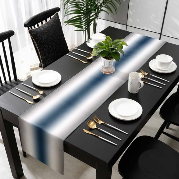 Gray Navy Blue Cotton Linen Small Table Runner 13 x 36 inch Modern Gradient Geometric Non-slip Rectangular Dining Table Decor for Wedding Party Holiday Dinner