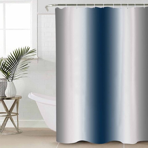 Gray Navy Blue Extra Long Shower Curtain Set, Waterproof Shower Curtains for Bathroom, Modern Gradient Geometric Washable Fabric Cloth Bath Curtain for Bathtub Decoration with Hooks 72x96 Inches