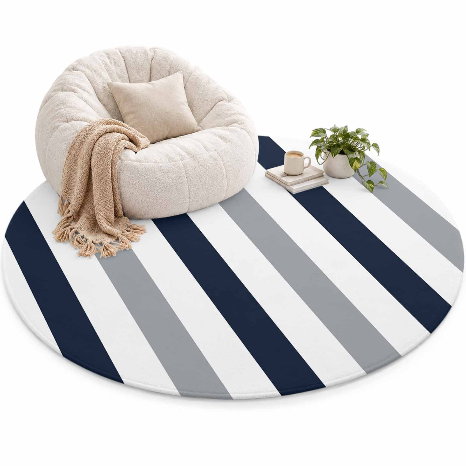 Gray Navy Blue Striped Area Rug 6', Modern Soft Mat Non-Slip Silicone ...