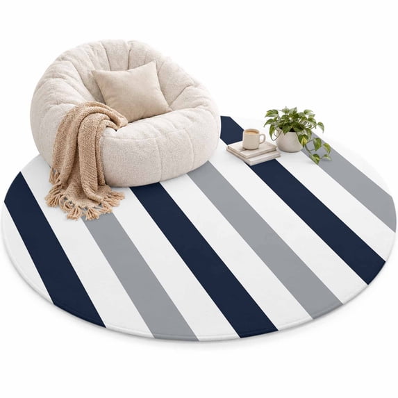 Gray Navy Blue Striped Area Rug 6', Modern Soft Mat Non-Slip Silicone ...