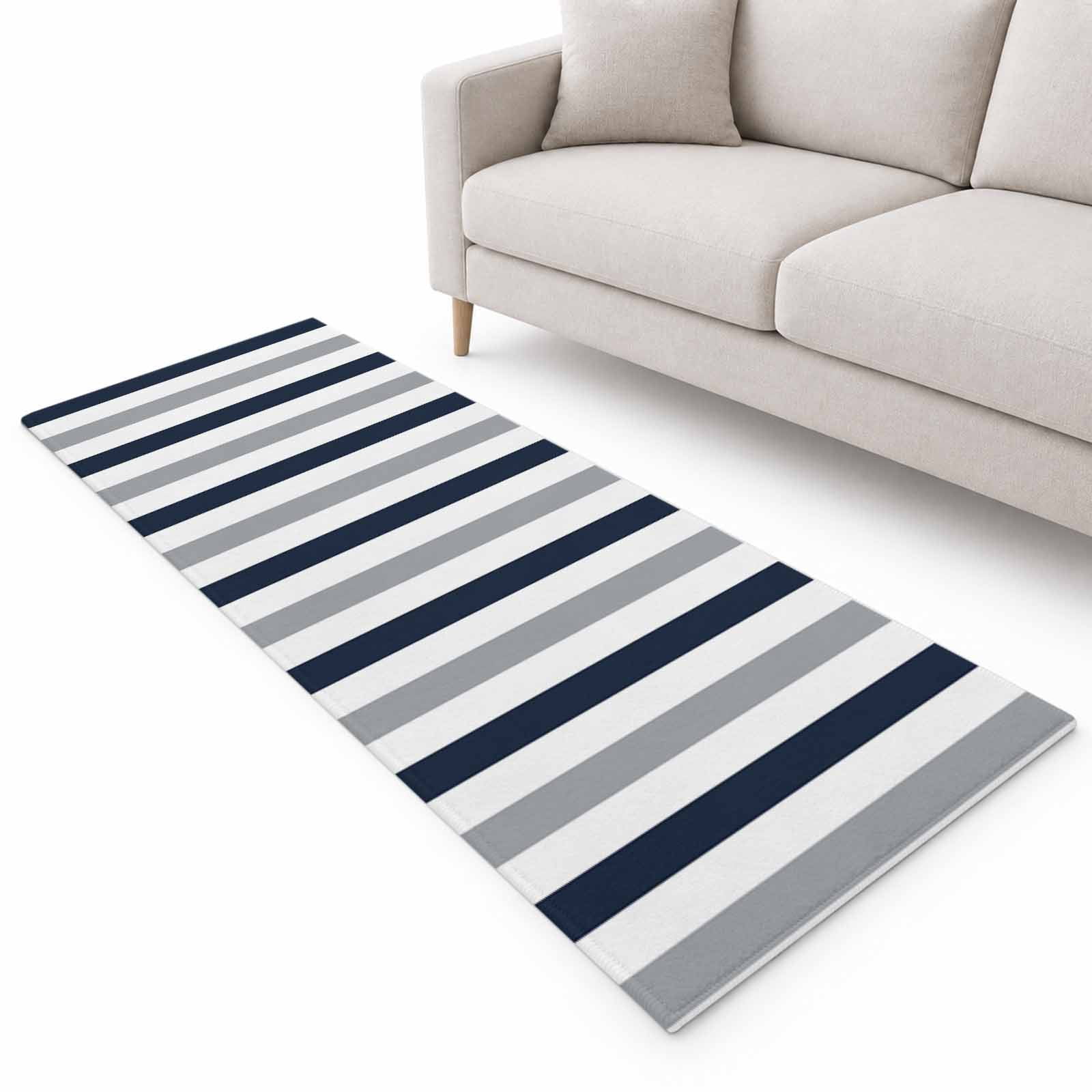 Gray Navy Blue Striped Runner Rug 2.6'x8', Modern Soft Mat Non-Slip ...
