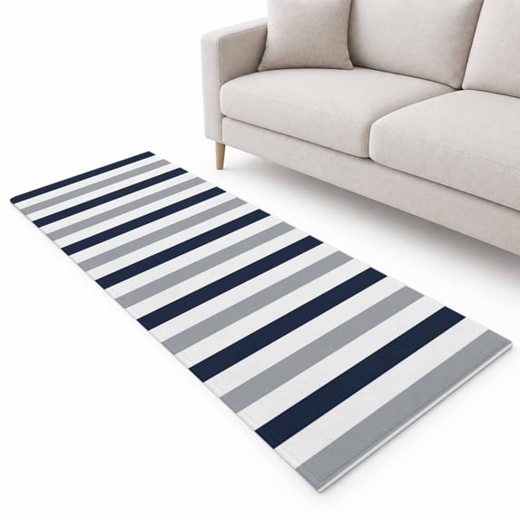 Gray Navy Blue Striped Runner Rug 2.6'x8', Modern Soft Mat Non-Slip ...