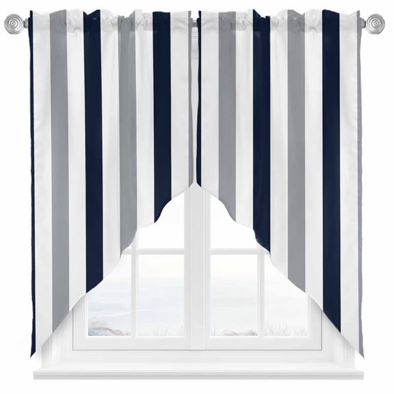Gray Navy Blue Striped Swag Valances for Windows 2 Pack Modern Abstract Swag Kitchen Curtains 36 Inches Long Rod Pocket Short Window Treatment for Kitchen Bathroom 36"x36"
