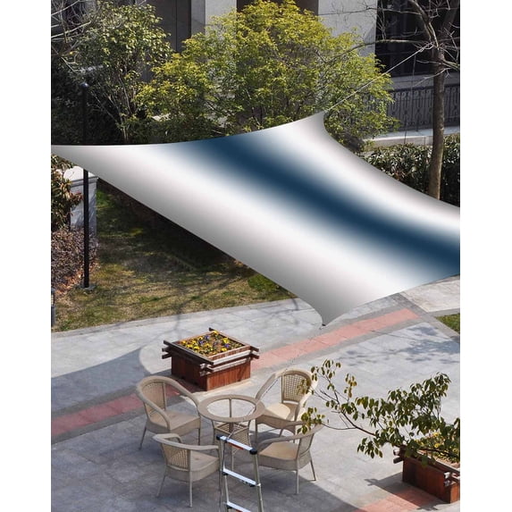 Gray Navy Blue Sun Shade Sail 8'x10' Rectangle Outdoor Shade Canopy, Modern Gradient Geometric Porch Shades Outdoor Sun Blocking Screen, Sunshade Cloth Covers for Patio/Deck/Garden