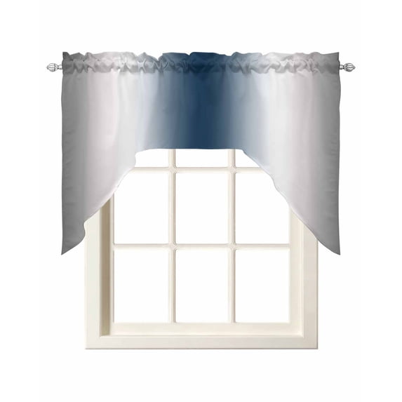 Gray Navy Blue Swag Valances for Windows, Small Curtains Drapes, Modern Gradient Geometric Kitchen Window Curtains Over Sink Rod Pocket Window Treatment Valance for Bedroom/Bathroom 56"x36"