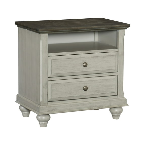 Gray Nightstand With Antique And 2 Drawers For Bedroom Open Shelf In Dark Brown Finish