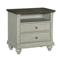 Gray Nightstand With Antique And 2 Drawers For Bedroom Open Shelf In Dark Brown Finish