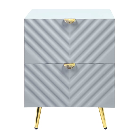 Gray Nightstand with High Gloss Finish | Metal Side Drawers for Bedside | Composite Wood and Metal Design | Solves Bedroom Storage Needs