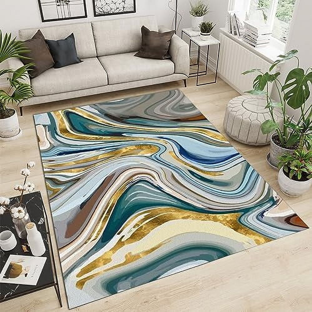 Gray Noise Reduction Area Rugs for Gaming Room Golden Stripes Spots Outdoor NonShedding Carpet