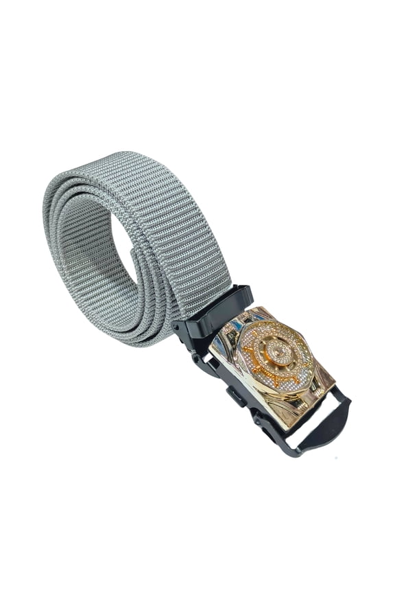 Gray Nylon Heavy-Duty Belt with Golden Metal Lock Buckle | Adjustable, Lightweight and Flexible Webbing Strap for Daily Use