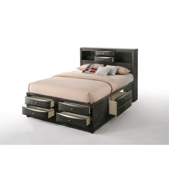 Gray Oak Queen Bed With Storage - 8 Drawers, Veneer, Composite Wood Finish , Veneer