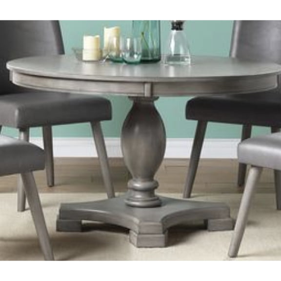 Gray Oak Round Dining Table with Fixed Top | Ideal for Intimate Dining Experiences | Made of Durable Wood Materials | Addresses Table Surface Quality Concerns