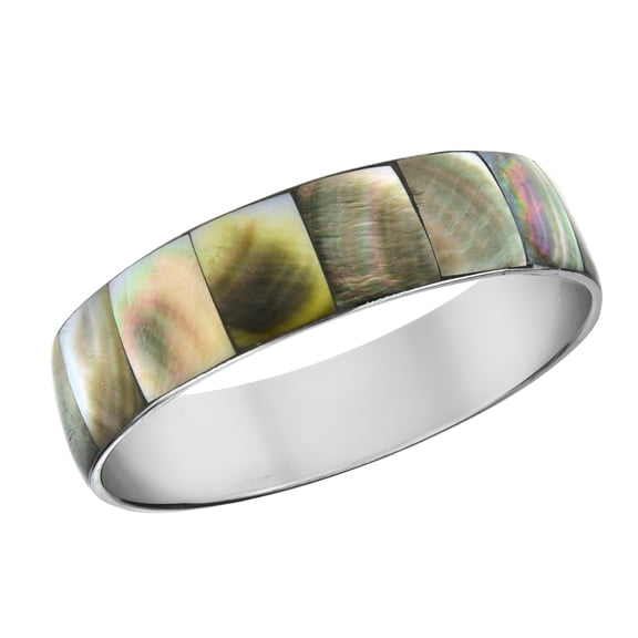 Gray Ocean Shadows Black Lip Shell Inlaid Stainless-Steel Bangle Bracelet