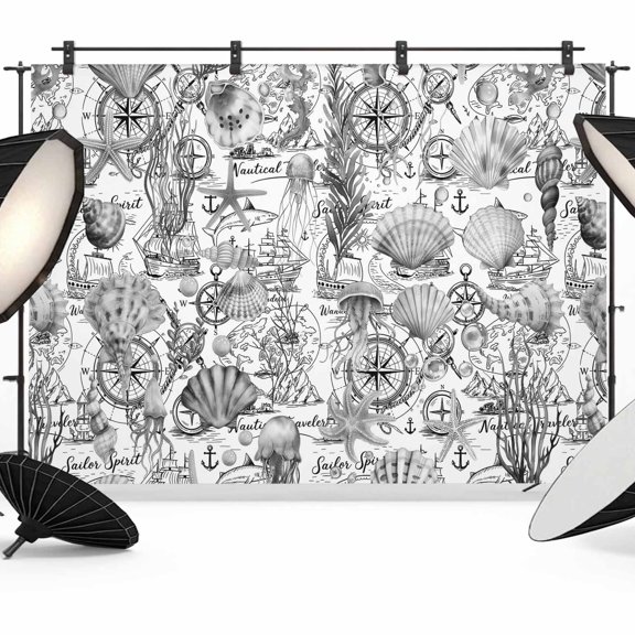 Gray Oceans Starfish Photography Backdrop 7x5FT, Shell Marine Life Nautical Modern Style Retro Photo Backdrops, Background for Photography Studio Photo Studio Background, Back Drop for Photoshoot