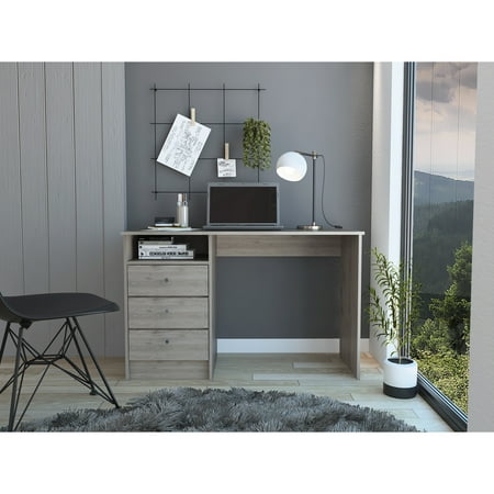 Gray Office Desk, Rectangular With 3 Drawers And Practical Organization Options 3 Desk In Gray, Modern Furniture Organized Storage