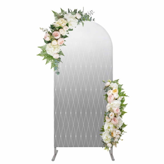 Gray Ombre Arch Backdrop Cover 5FT, Modern Geometric Abstract Rhombus Striped Spandex Fitted Stretchy Arch Stand Covers, Round Top Chiara Backdrop Cover for Wedding Party Birthday Baby Shower