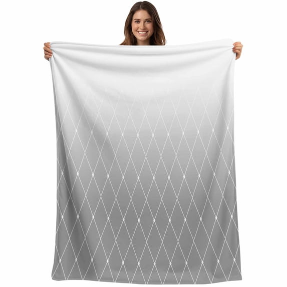 Gray Ombre Blanket Soft Cozy Warm Throw Blanket for Couch, Plush Fuzzy Flannel Fleece Blankets for Sofa, Modern Geometric Abstract Rhombus Striped Bed Blankets Lightweight Gifts for Women, 40"x60"