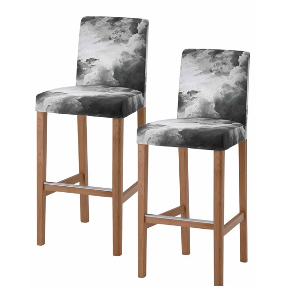 Gray Ombre Clouds Bar Stool Covers Set of 2, Modern Abstract Art Gradient Cloud Stretch Washable Bar Chair Covers with Backs, Removable Pub Counter Height Chair Cover for Kitchen Dining Room Cafe