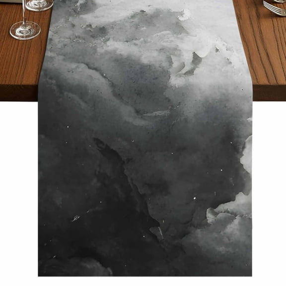 Gray Ombre Clouds Burlap Cotton Table Runner 13x36 Inches Short, Modern Abstract Art Gradient Cloud Farmhouse Table Runners, Outdoor Dining Tablecloths Decor for Baby Shower/Party/Wedding