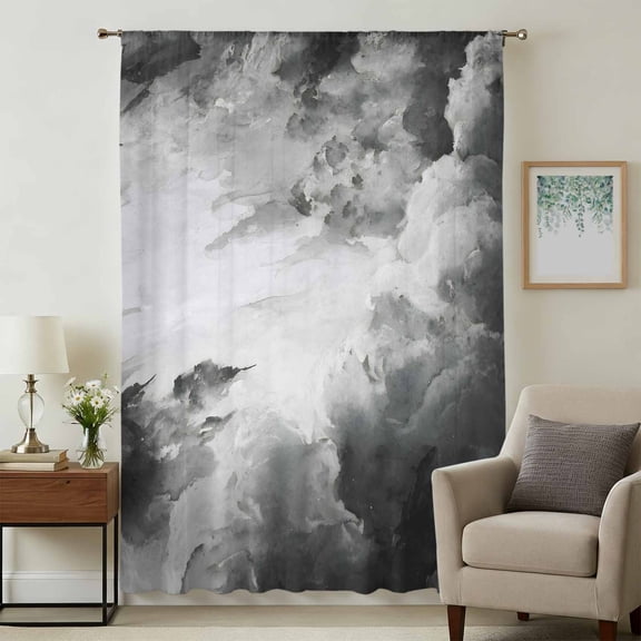 Gray Ombre Clouds Sheer Curtains 45 Inches Long, Modern Abstract Art Gradient Cloud Light Filering Curtains, Breathable Simi Curtain Privacy Drapes for Kitchen Bathroom Small Window Treatment