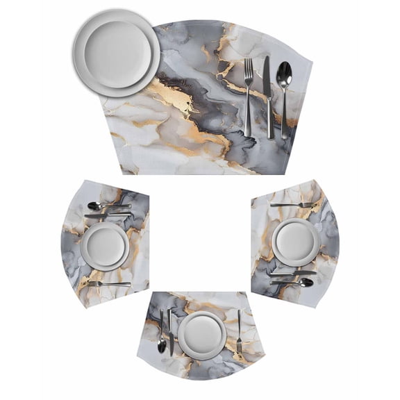 Gray Ombre Marble Round Placemats Set of 2, Abstract Art Contemporary Placemats for Round Dining Table Shape Wedge Placemats for Outdoor Indoor Wipeable Clean Table Place Mats
