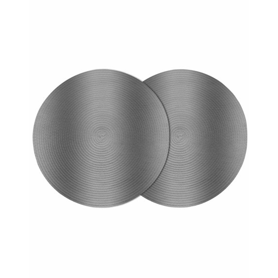 Gray Ombre Round 15 Inch Placemats Set of 2, Modern Abstract Art Farmhouse Gradient HeatResistant Non Slip Place Mats for Dining Table, Wipeable Braided Kitchen Table Mats for Housewarming