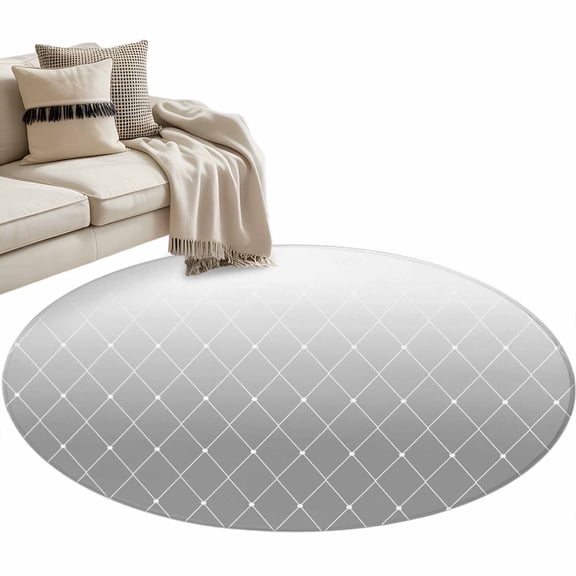 Gray Ombre Round Area Rug 4ft, Modern Geometric Abstract Rhombus Striped Washable Non-Slip Circle Rugs for Bedroom Living Room Kitchen, Soft Non Shedding Circle Carpet for Dining Room Dorm