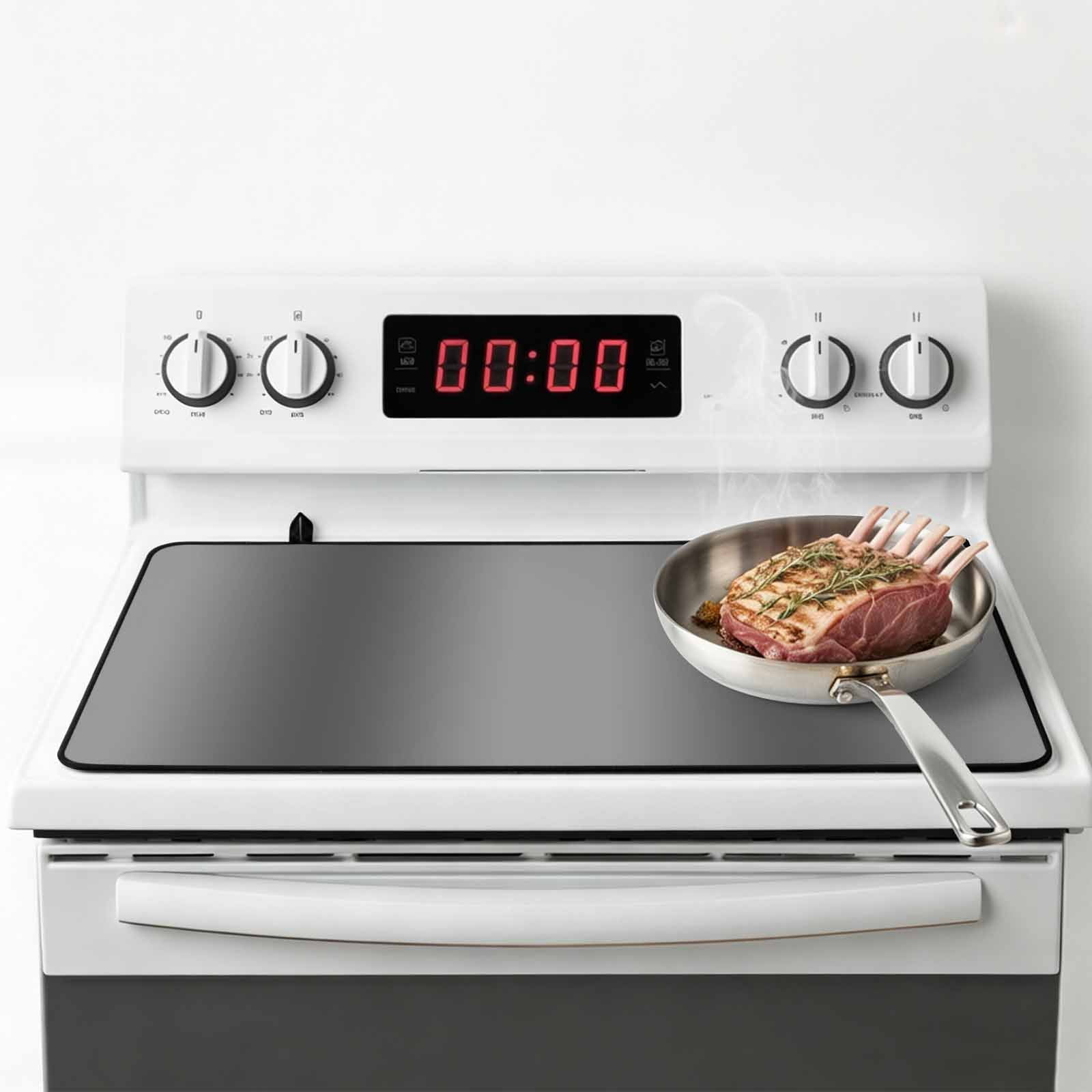 Gray Ombre Stove Top Cover for Electric Stove, Heat-proof & Non Slip Glass Top Stove Cover Protector, Modern Abstract Art Farmhouse Gradient Kitchen Flat Cooktop Rubber Mat 28.5x20.5 Inches