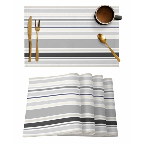 Gray Ombre Stripes Placemats Set of 6 Lines Art Modern Traditional Heat Insulation Washable Place Mats, Rustic Non-Slip Table Mats for Dining Table Party Kitchen Decor,13x19 Inch
