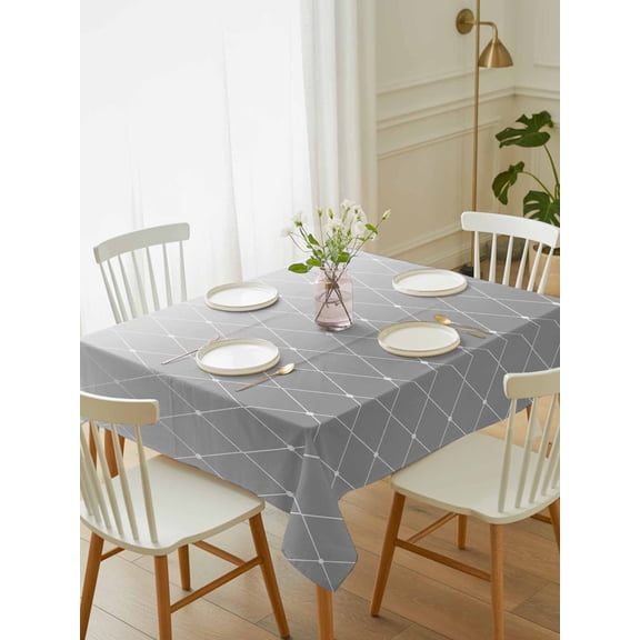 Gray Ombre Tablecloth Rectangle Table Cloth 52x70, Waterproof Tablecloth Outdoor Table Cloth, Modern Geometric Abstract Rhombus Striped Washable Table Cover for Kitchen Dinning Party