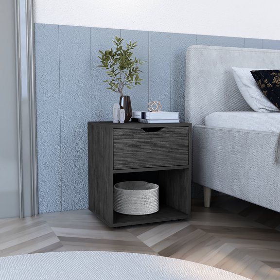 Gray Open Shelf Nightstand, 19.7" H - Elegant & Functional Nightstand With In Quality Practical Construction